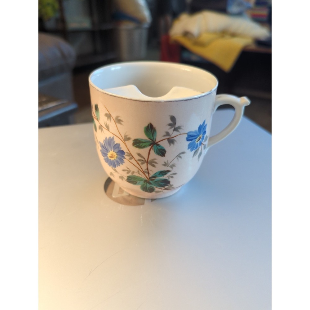 Vintage Mustache Cup Pale Pink Floral Porcelain Metallic Gold
